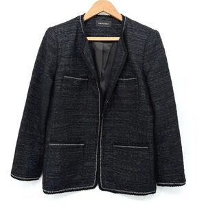 Kobi Halperin TEIGEN Metallic Tweed Dress Jacket Blazer Chain Trim Size Large